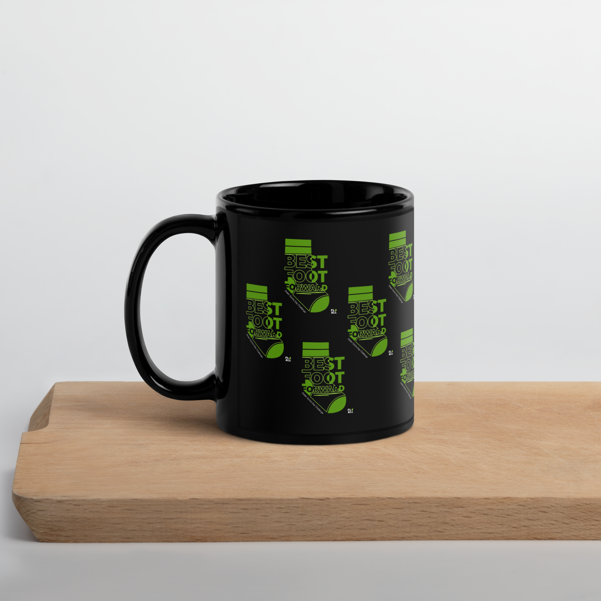 Green Socks Day Best Foot Forward Black Glossy Mug